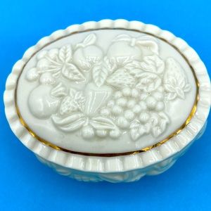 1998 Vintage Lenox Ivory Fruit Of Life Oval Lidded Box EUC